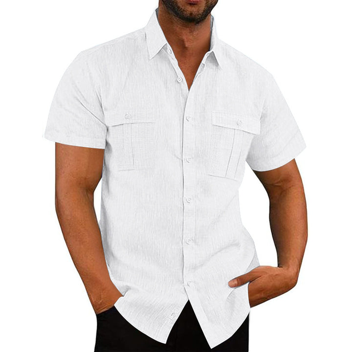 Men's Nan Lightweight Structured Short Sleeve Shirt with Chest Flaps and Full Button Placket Mune Fashion