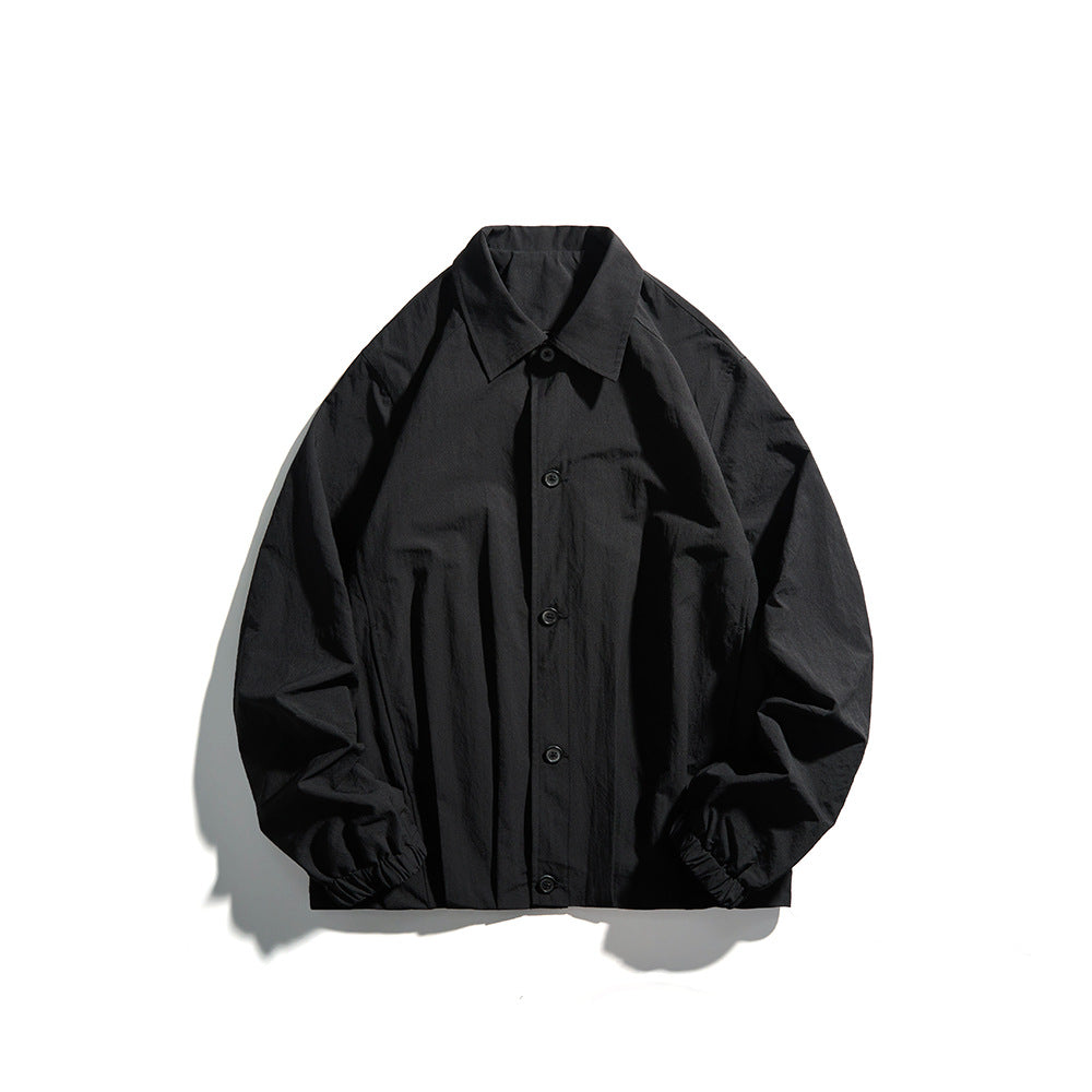 Unisex Lightweight Shirt Jacket in Boxy Cut with Wooden Button Placket and Elastic Cuffs Mune Fashion