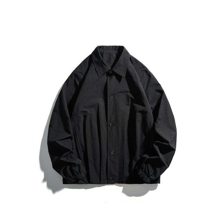 Unisex Lightweight Shirt Jacket in Boxy Cut with Wooden Button Placket and Elastic Cuffs Mune Fashion