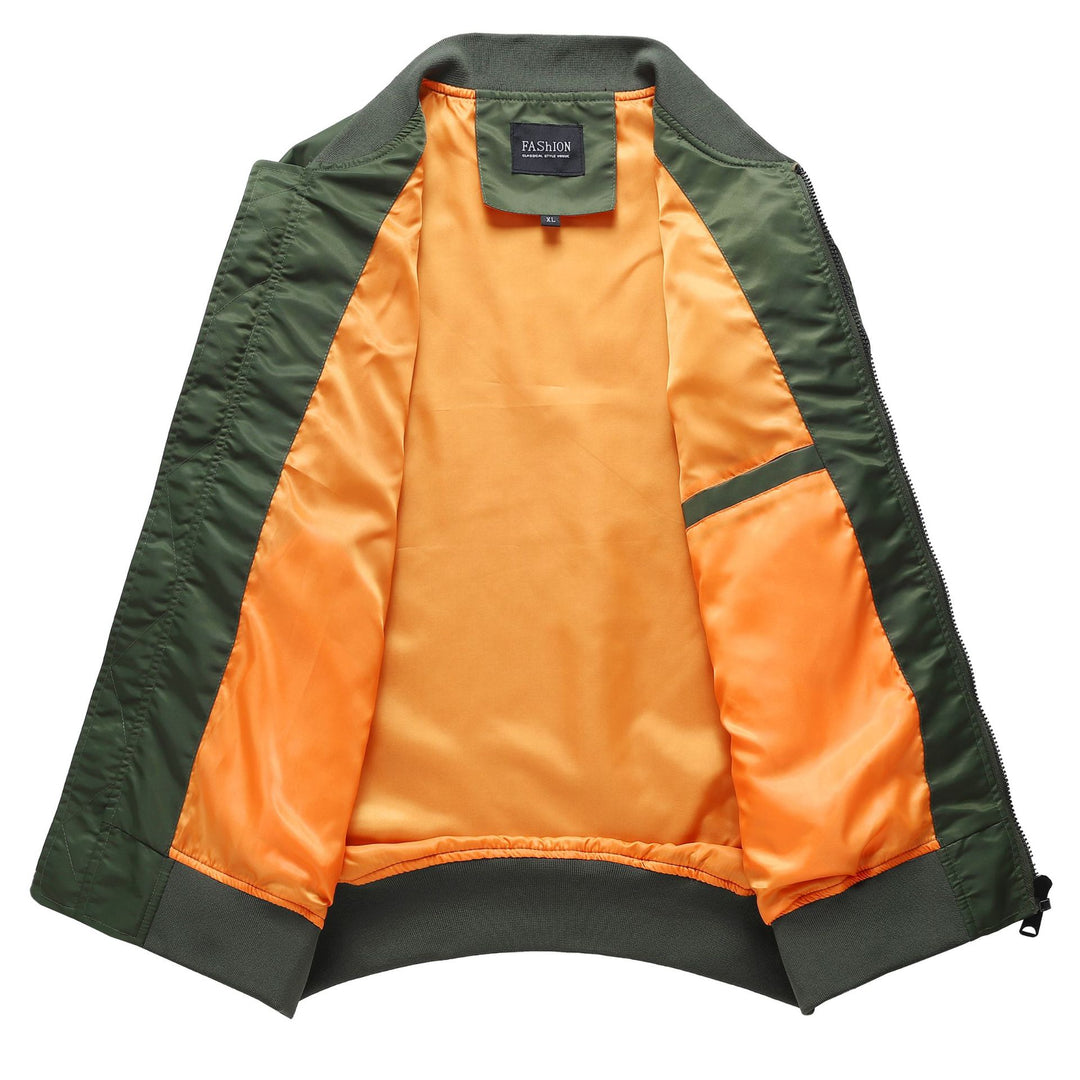 Men's bomber jacket in MA-1 style with sleeve utility pocket and contrasting lining Mune Fashion