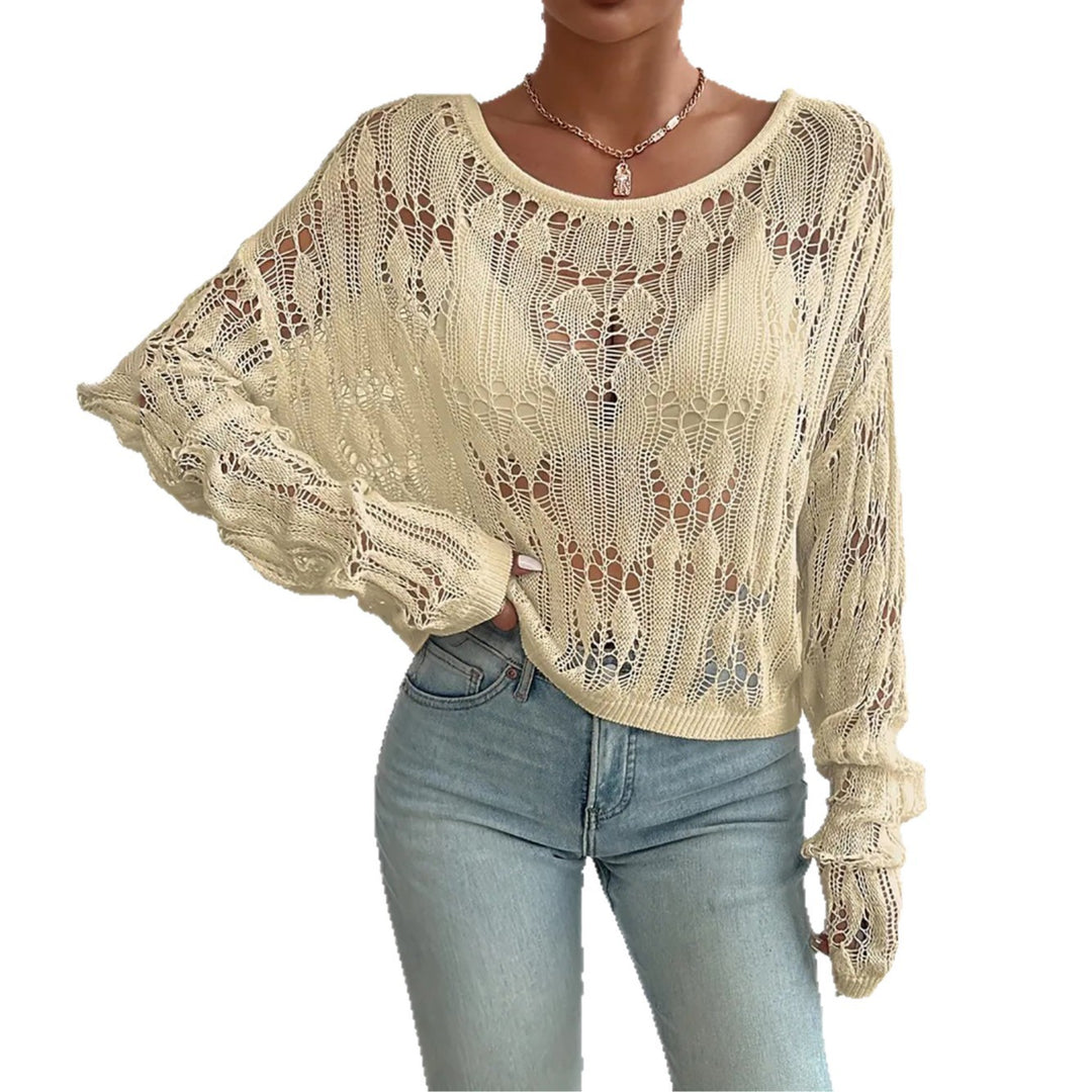 Ladies elegant, airy knit top with open crochet look Mune Fashion