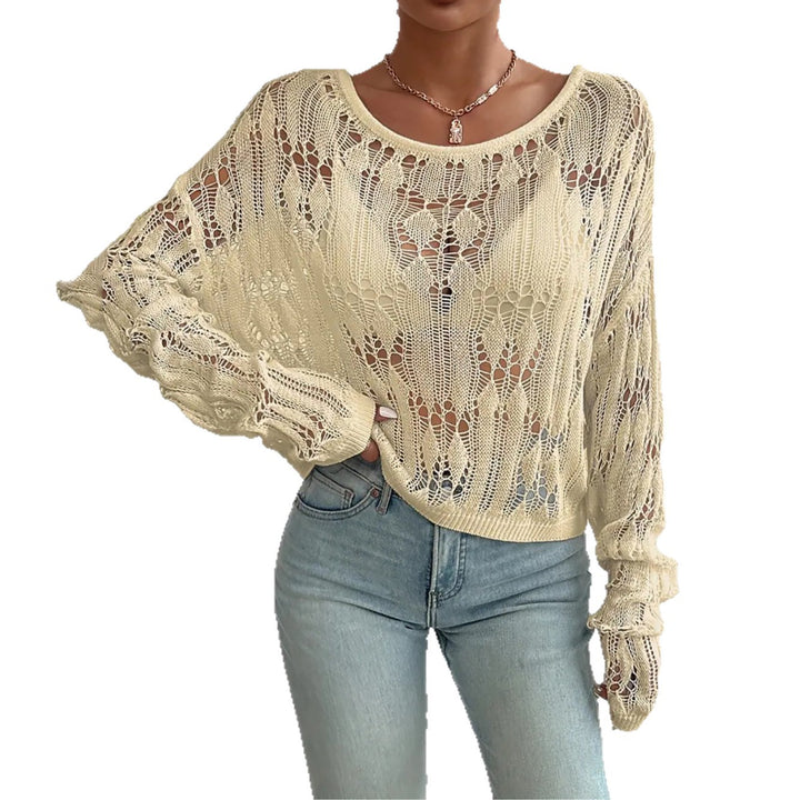 Ladies elegant, airy knit top with open crochet look Mune Fashion