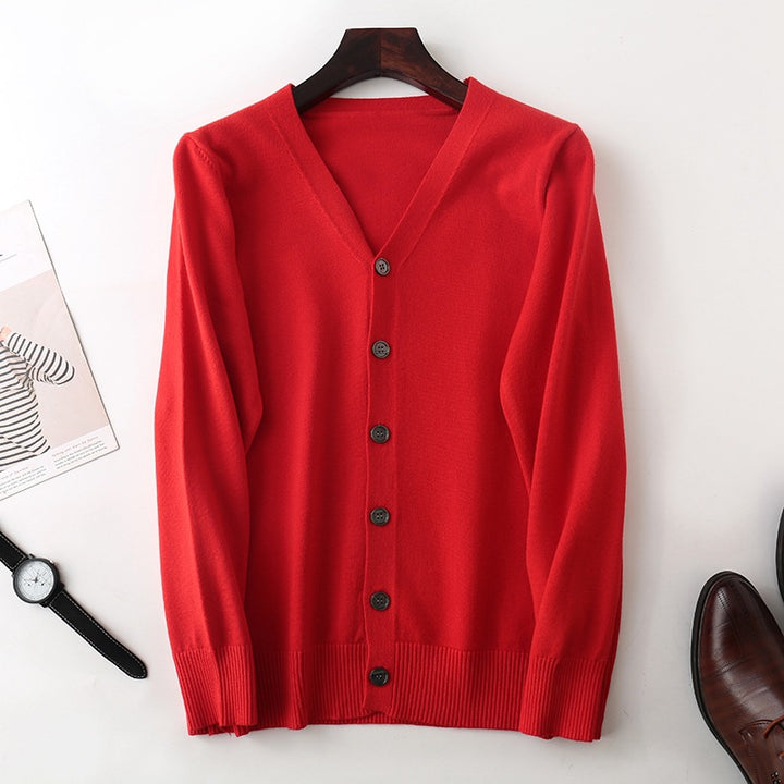 Men's fine V-neck cardigan made of lightweight fine knit with ribbed hem Mune Fashion