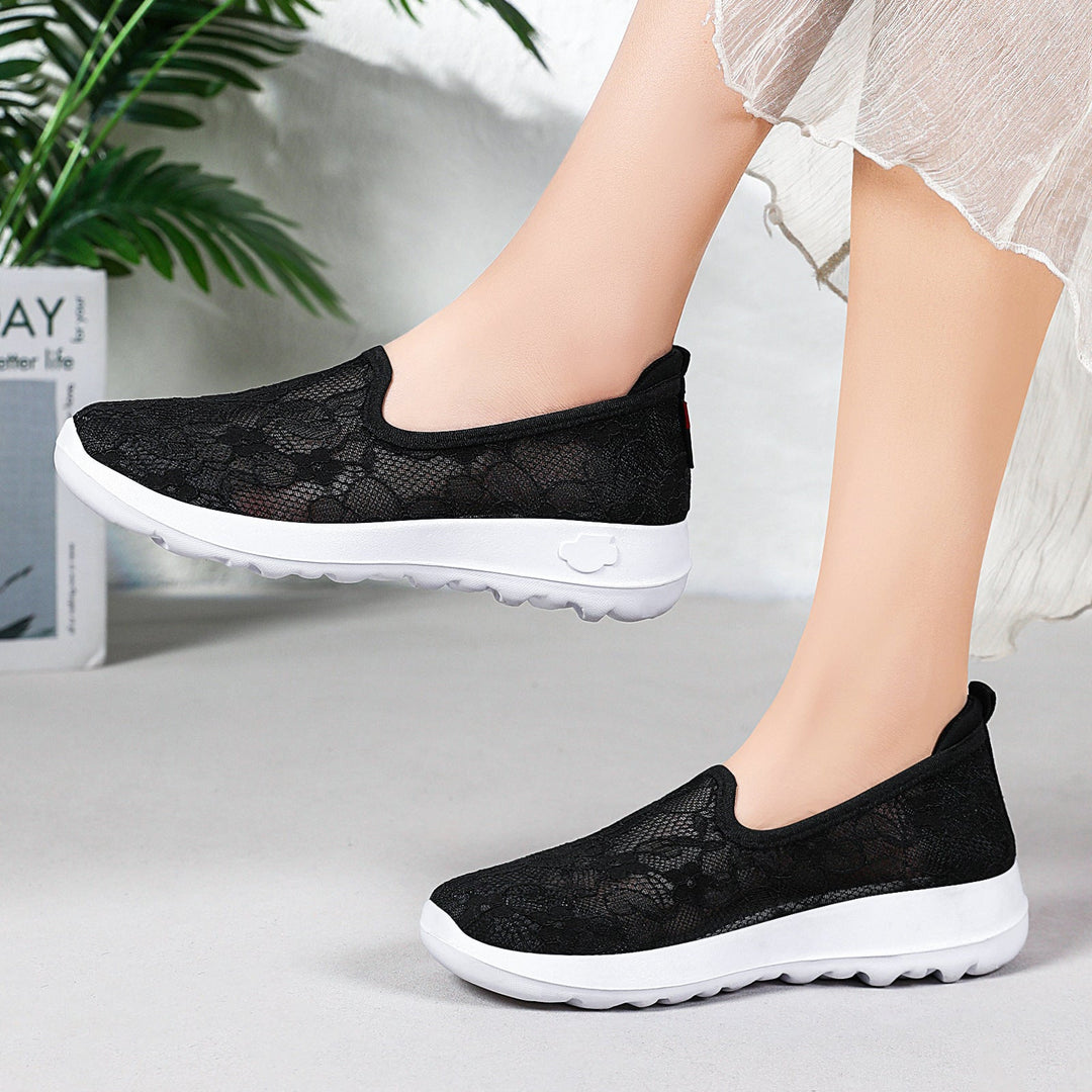 Women Elegant and Comfortable Slip-On Sneakers with Lace Surface Mune Fashion