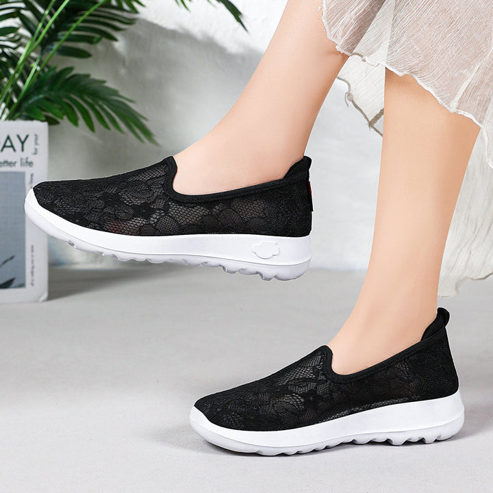 Women Elegant and Comfortable Slip-On Sneakers with Lace Surface Mune Fashion