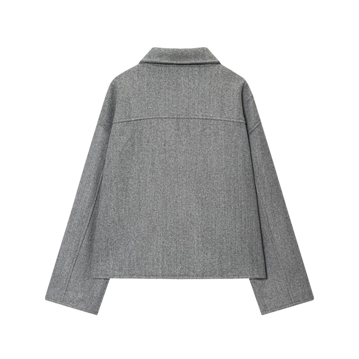 Women's casual wool jacket with full zipper, large flap pockets and shirt collar Mune Fashion