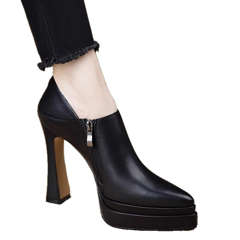 Women Elegant Platform Ankle Boots with Zipper Mune Fashion
