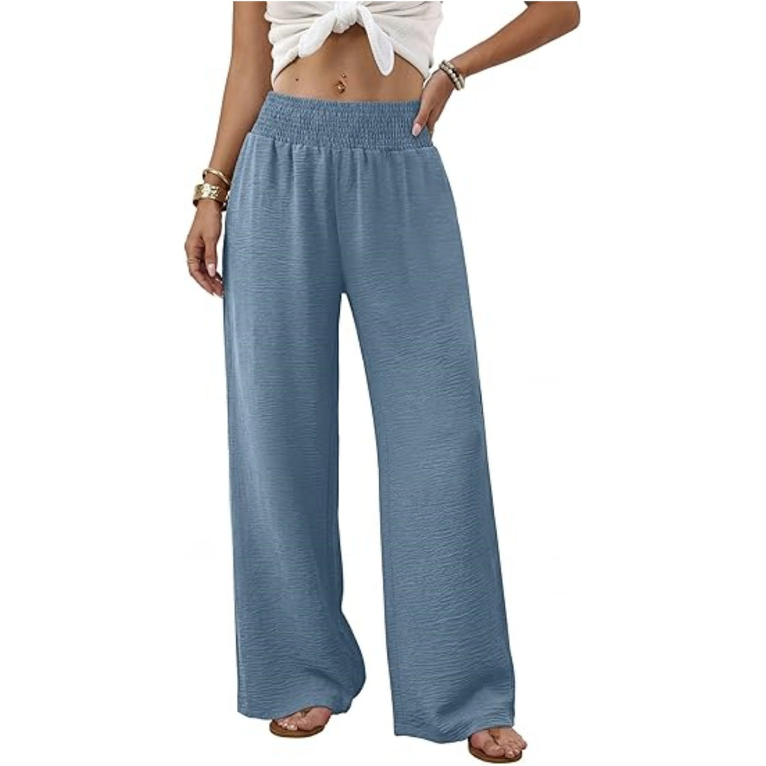 Women's wide palazzo pants with gathered stretch waistband Mune Fashion