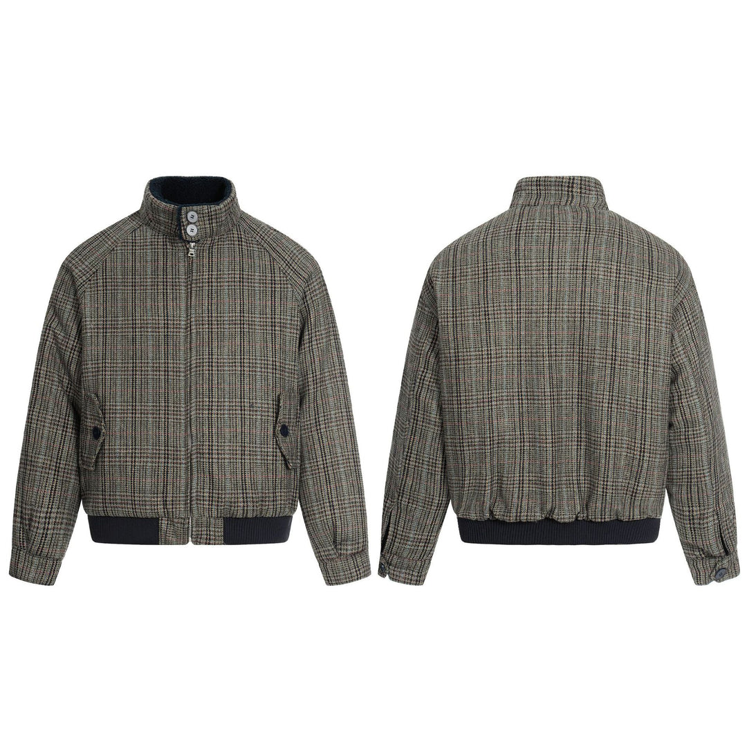Men's Short Cut Glencheck Blouson with Funnel Neck and Ribbed Cuff Mune Fashion