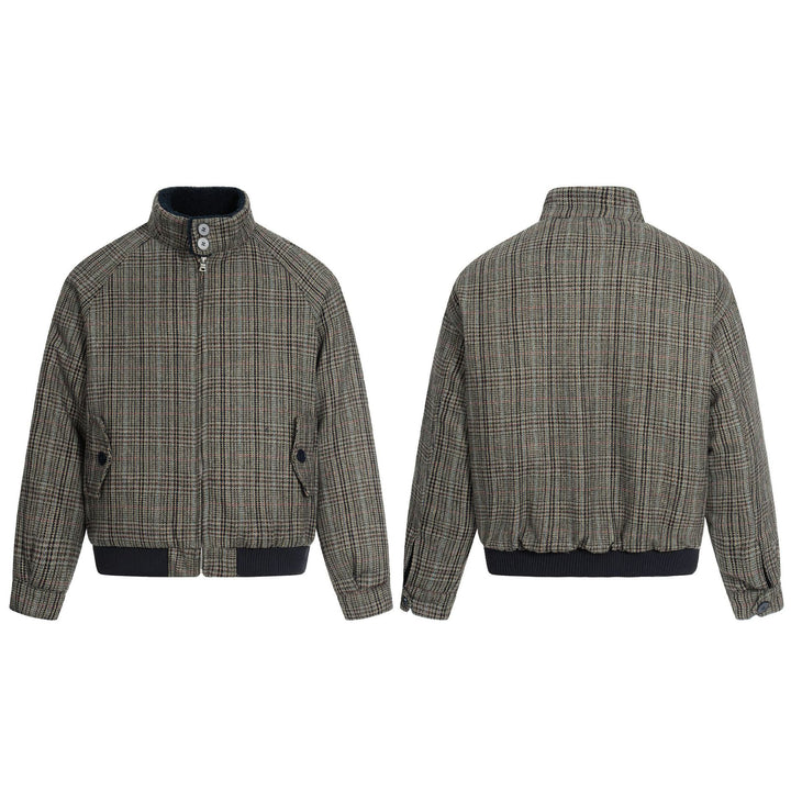 Men's Short Cut Glencheck Blouson with Funnel Neck and Ribbed Cuff Mune Fashion