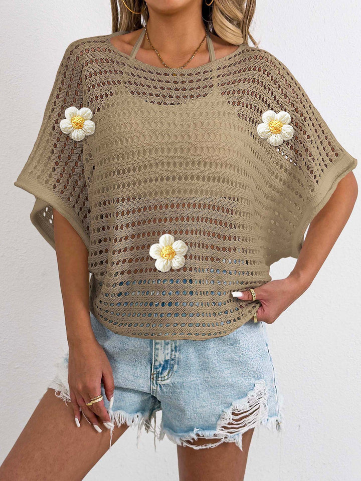 Women's casual crochet top with decorative flower details