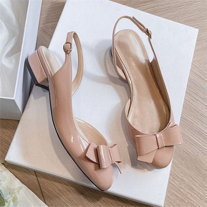 Women's Round-Toe Slingback Ballerinas with Patent Finish and Bow Detail Mune Fashion