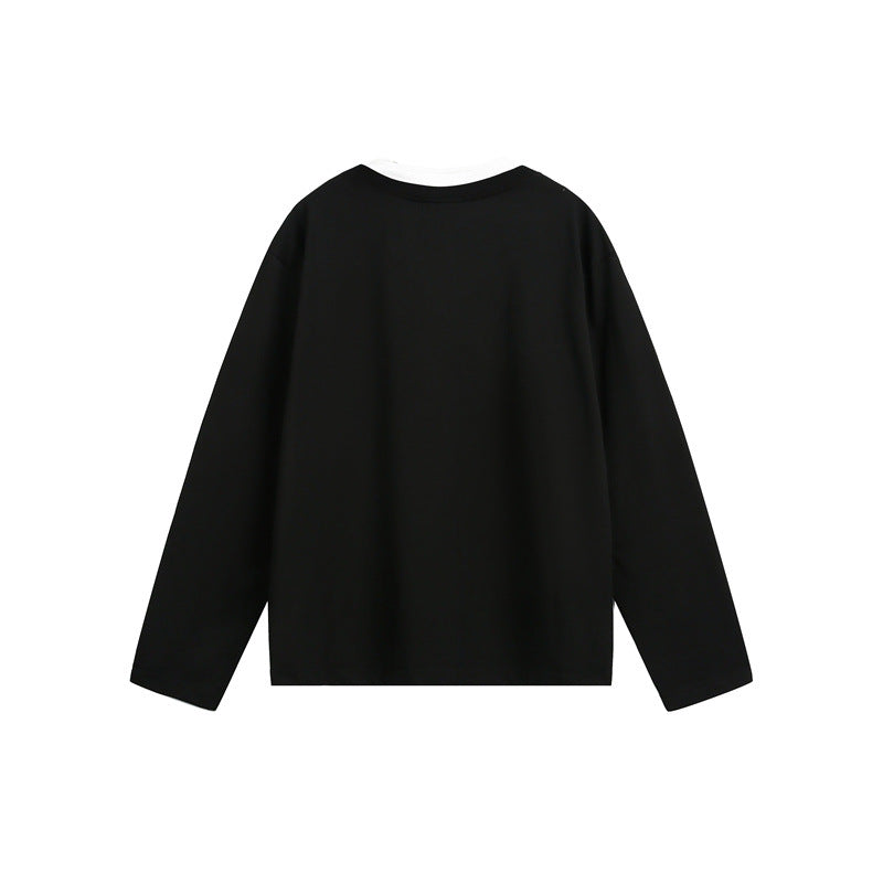 Unisex Casual Layering Henley Long Sleeve Shirt with Contrast Double Collar Mune Fashion