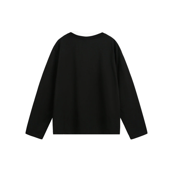 Unisex Casual Layering Henley Long Sleeve Shirt with Contrast Double Collar Mune Fashion
