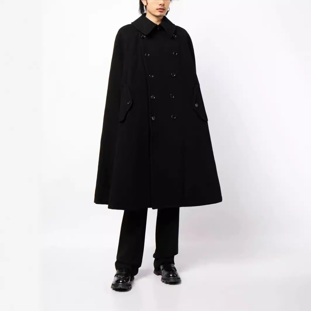 Men's double-breasted cape coat made of wool blend with cape cut Mune Fashion