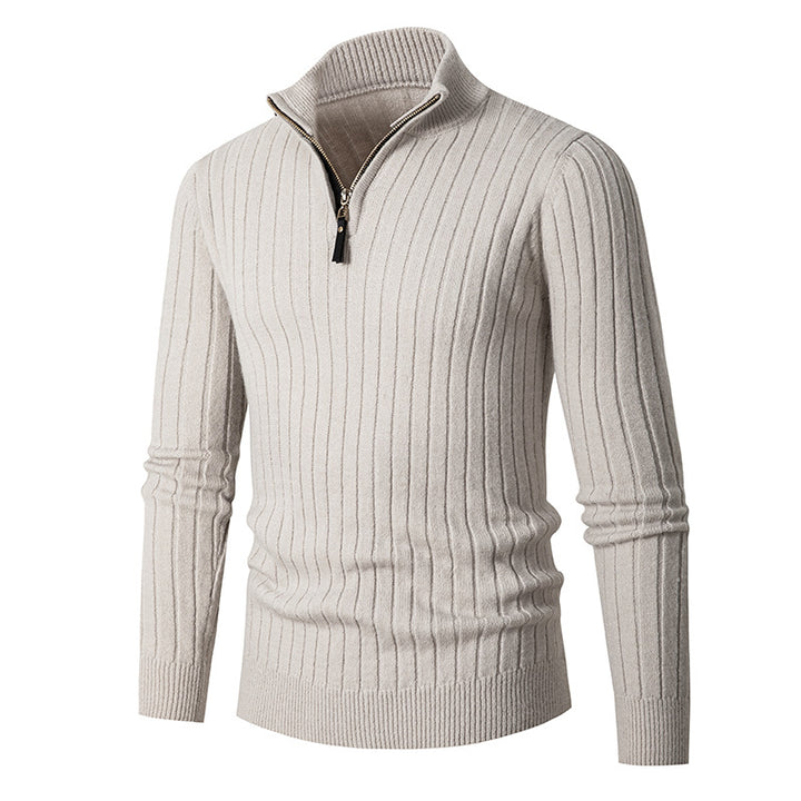 Men's ribbed turtleneck sweater with half zipper and stand-up collar Mune Fashion