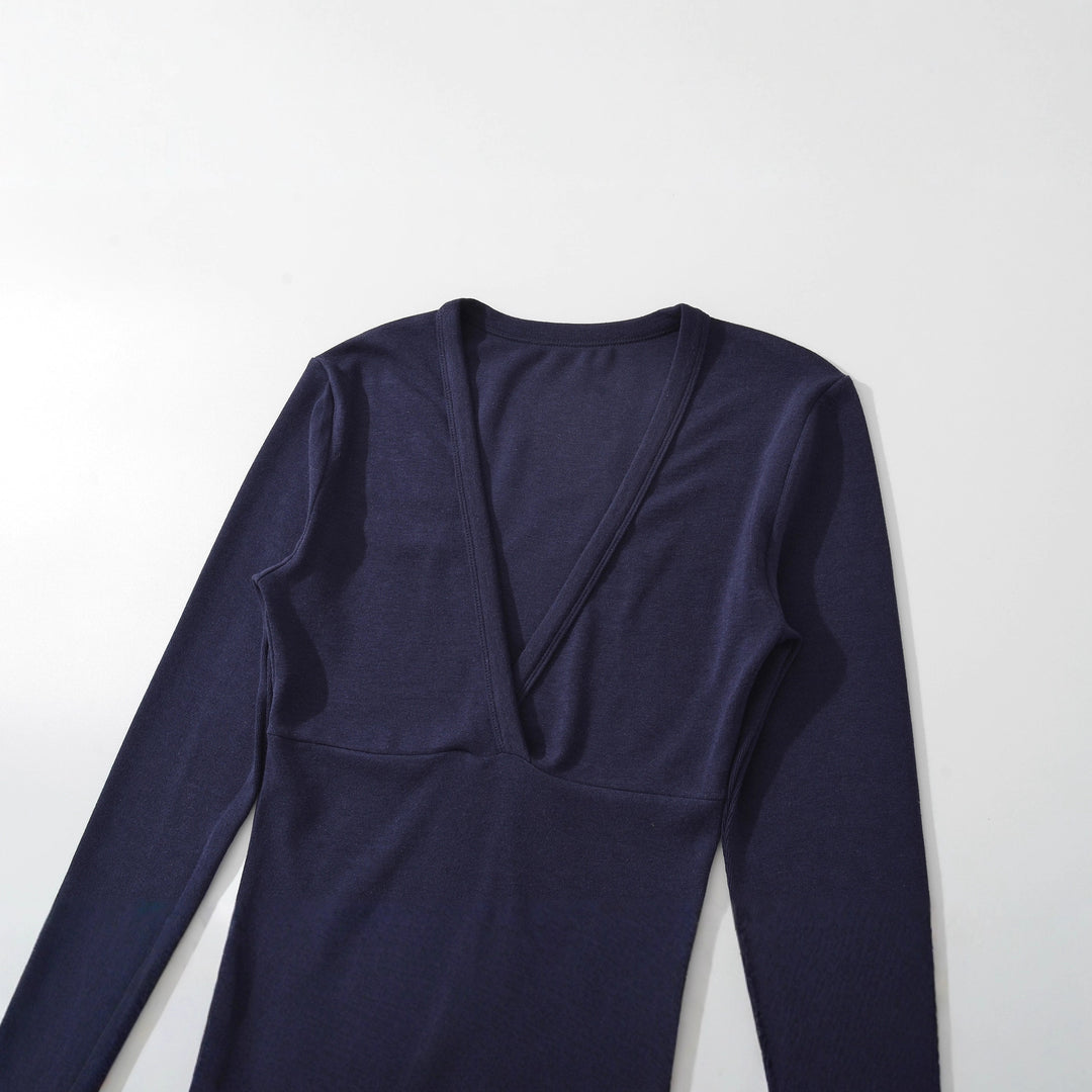 Women's wrap shirt with V-neck and fitted dividing seam Mune Fashion