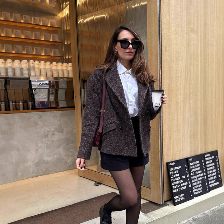 Women's Short Tailored Double-Breasted Blazer made of Boucle Tweed Mune Fashion