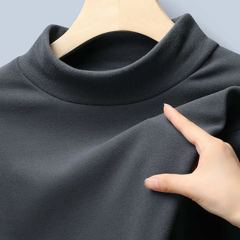 Women's Fine Stretch Mockneck Long Sleeve Shirt with Tight Standing Collar Mune Fashion