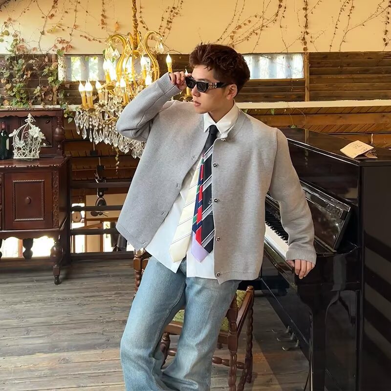 Men's Fashionable Knit Cardigan with Button Placket Mune Fashion 1787964670