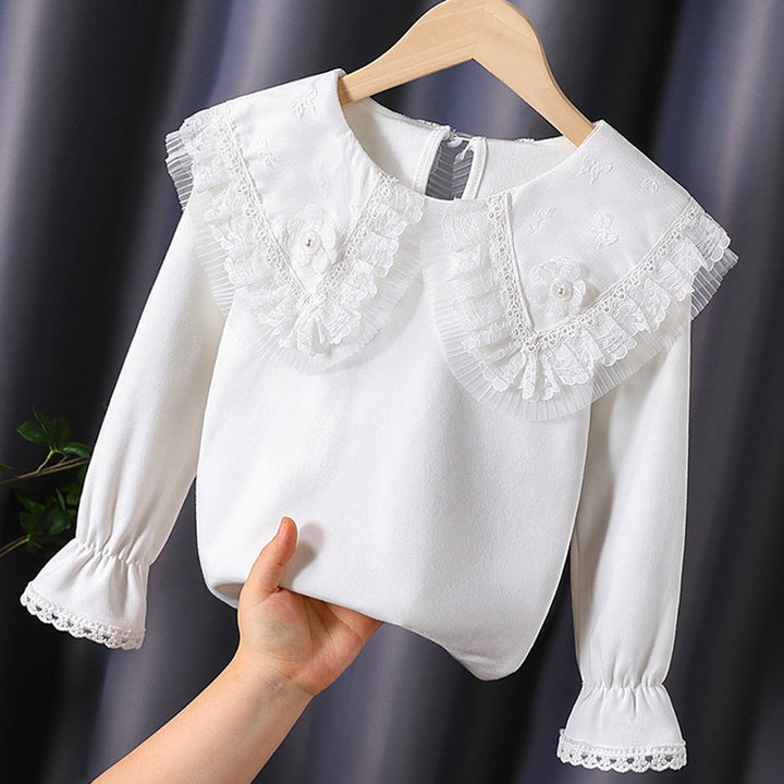 Girls blouse with lavish lace collar and delicate appliqués Mune Fashion