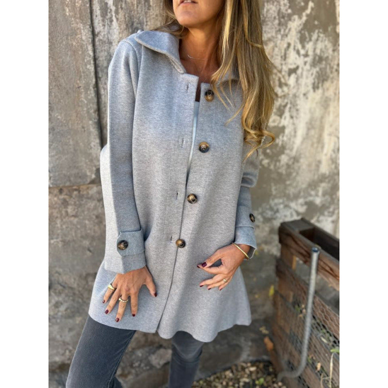 Women's lightweight flared knitted coat with button placket and stand-up collar Mune Fashion