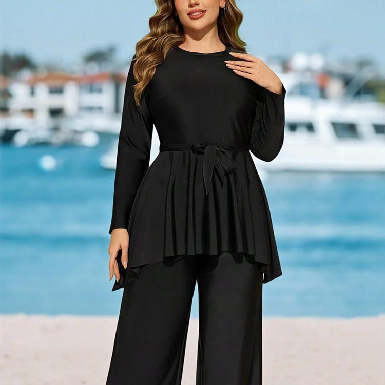 Ladies Elegant and Flowing Two-Piece Set with Waist Belt Mune Fashion