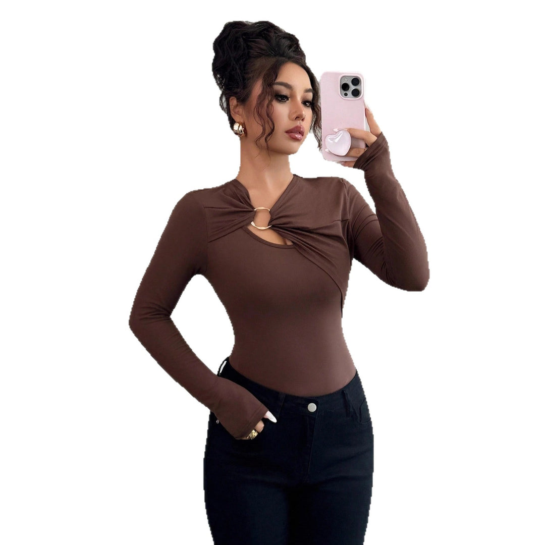 Women's body with figure-hugging long sleeves, leopard print and decorative ring Mune Fashion