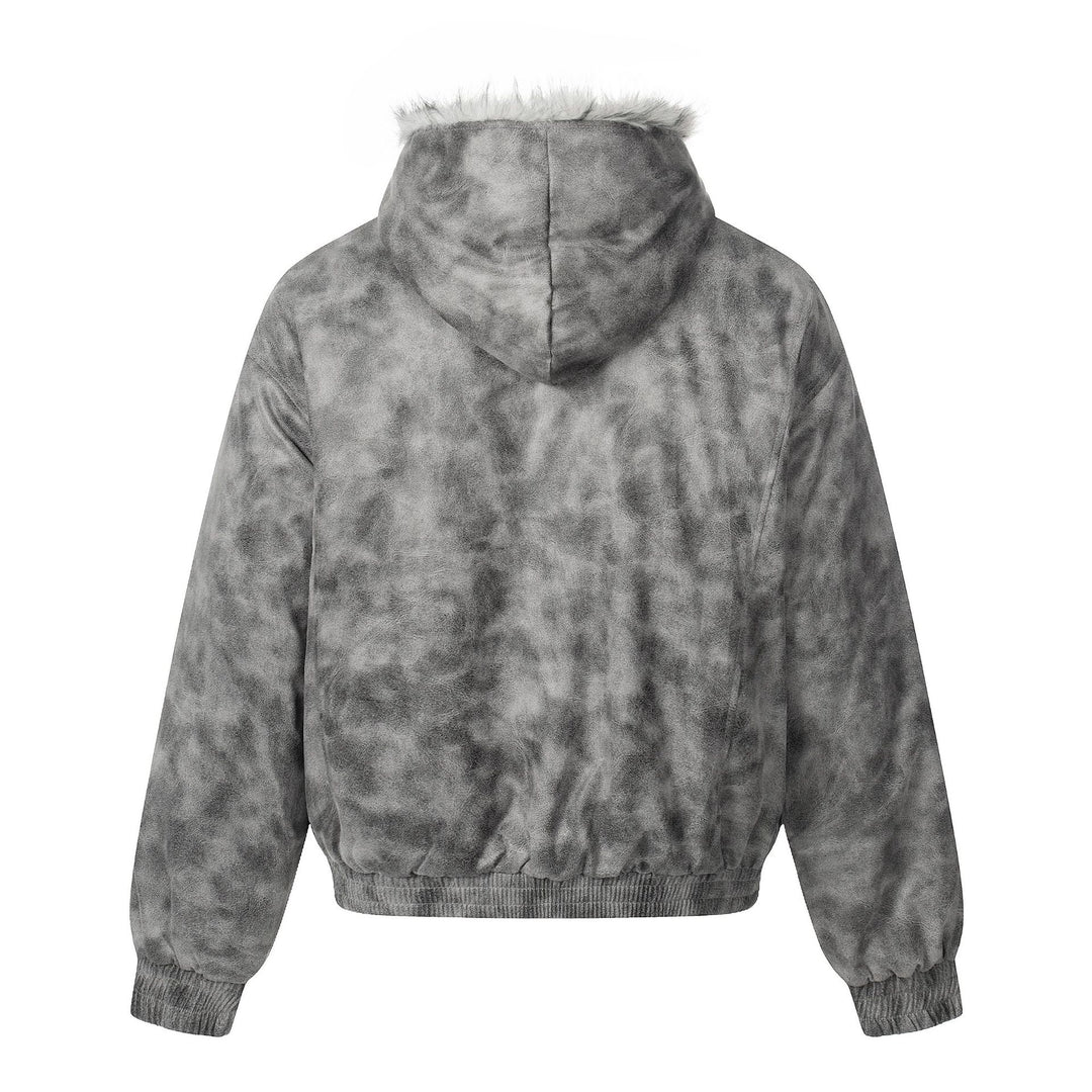 Women's short jacket in vintage suede look with hood and teddy lining Mune Fashion