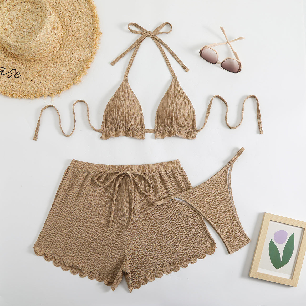 Women's bikini set with adjustable halter neck and hemmed shorts Mune Fashion
