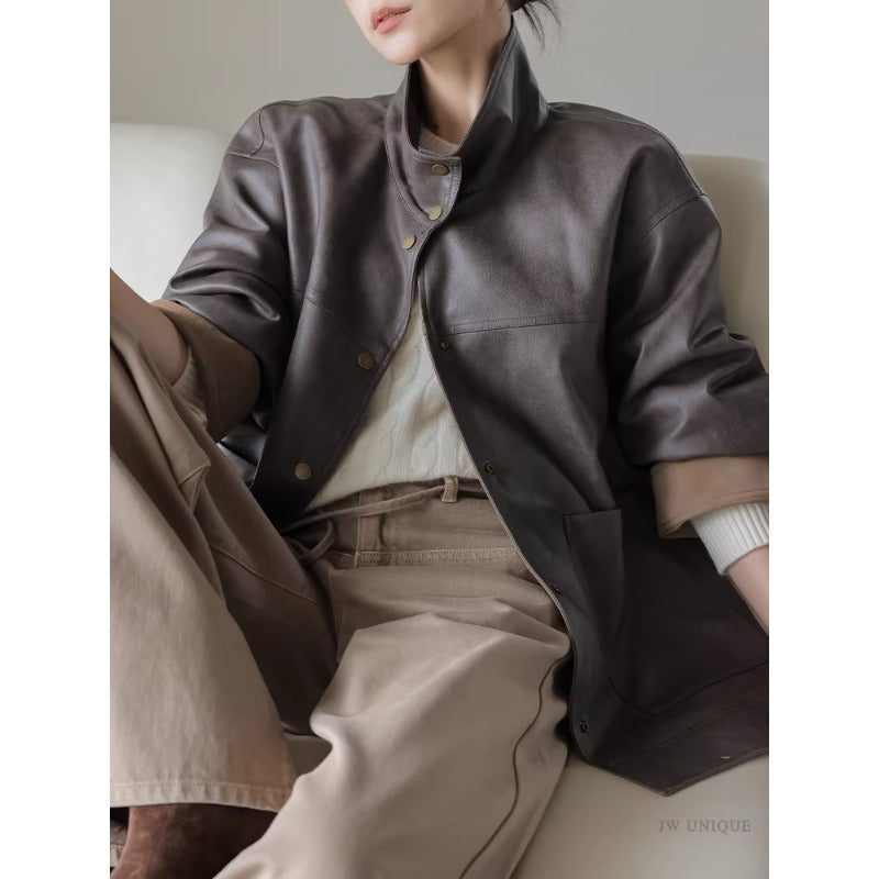 Women's Leather Jacket with Modern Cut Mune Fashion