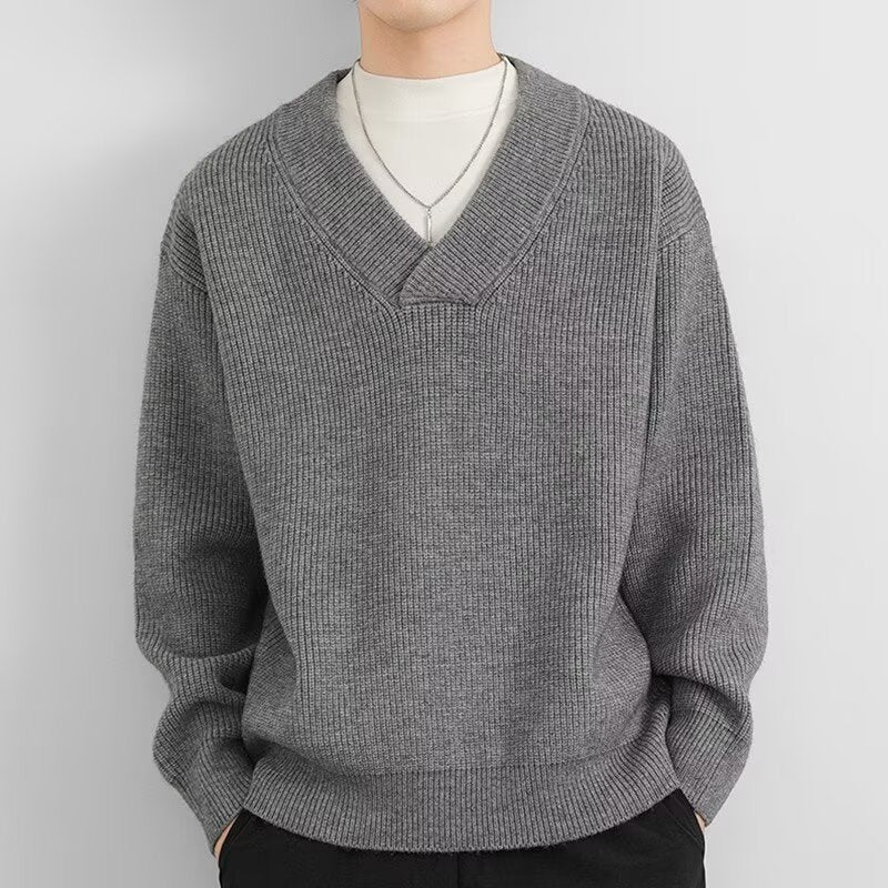 Men's chunky knit pullover with V-neck Mune Fashion