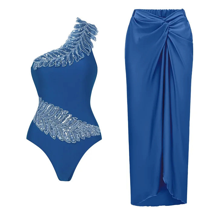 Women One-Sided Design Swimsuit with Luxurious Sequin Accents Mune Fashion