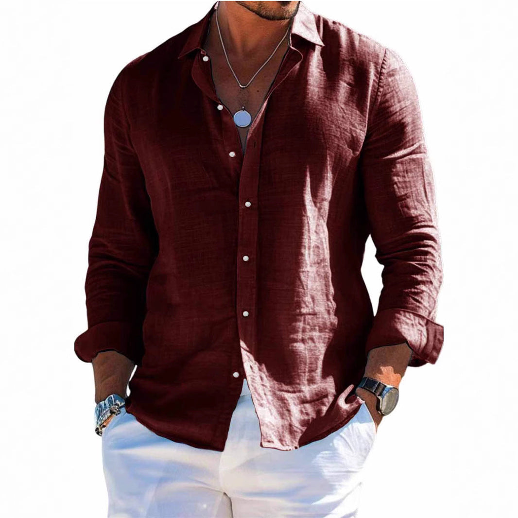 Men's structured linen shirt with open collar, lightweight texture and casual-tailored fit Mune Fashion