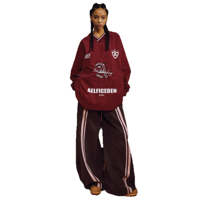 Women loose Balloon Pants with paperbag waistband, long drawstring and side contrasting stripes Mune Fashion