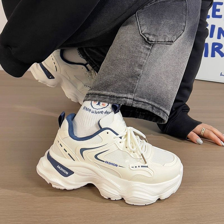 Women Sculpted Wedge Sneakers with Staggered Platform Sole, Breathable Mesh and Padded Comfort Collar Mune Fashion