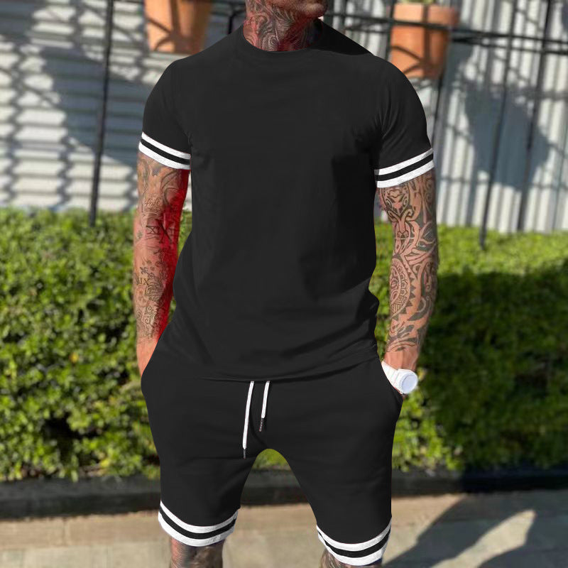 Men's casual sports set made of cotton jersey with round neck shirt and drawstring shorts Mune Fashion