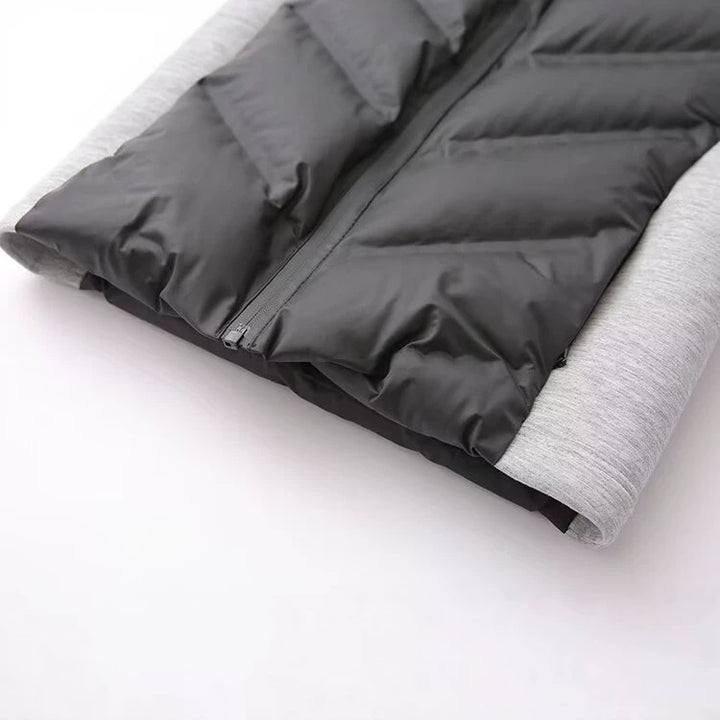 Ladies Hooded Hybrid Jacket with Quilted Front and Sweat Sleeves Mune Fashion