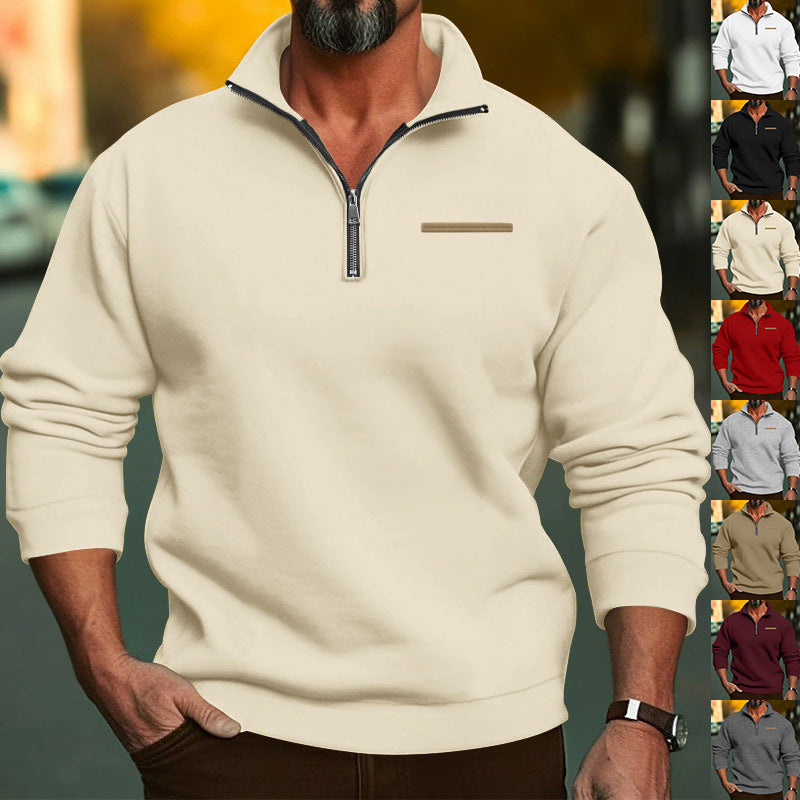 Men's high-quality sweatshirt with metal half-zip, reinforced stand-up collar, and discreet chest piping Mune Fashion