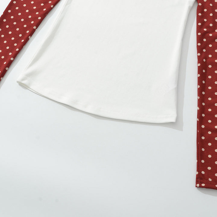 Ladies Asymmetrical Long Sleeve with Polka Dot Raglan Sleeves Mune Fashion
