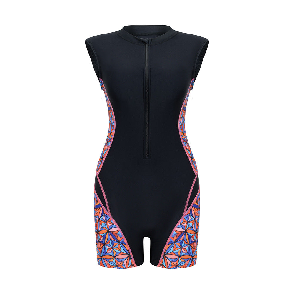 Women's Sporty Long Sleeve Swimsuit with Modern Graphic Accents Mune Fashion