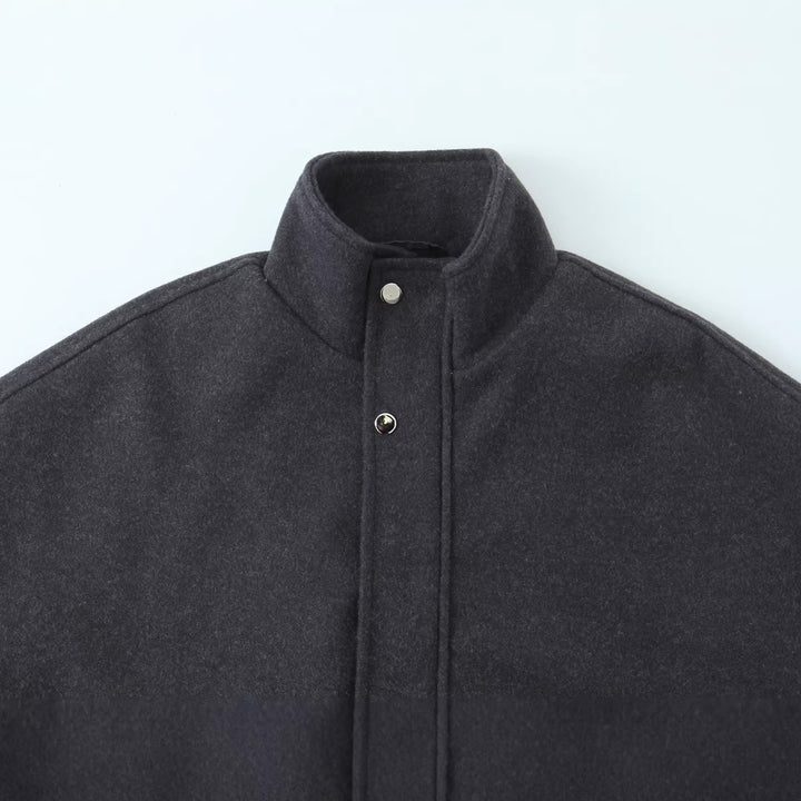 Women's short-cut wool blouson jacket with stand-up collar, snap button placket, and elastic hem Mune Fashion
