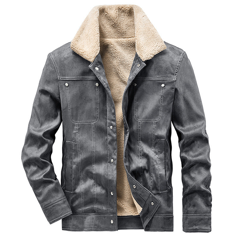 Men's Padded Trucker Jacket in Suede Look with Sherpa Collar Mune Fashion