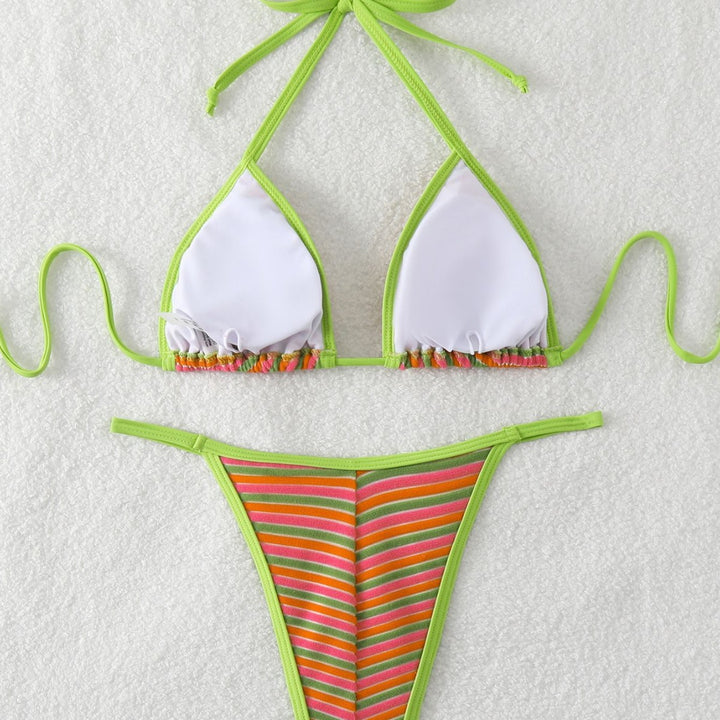 Ladies triangle bikini with brightly colored stripes Mune Fashion