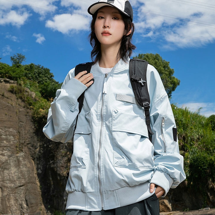 Women's Oversize Multifunctional Field Bomber Jacket with Cargo Pockets & Ribbed Cuffs Mune Fashion