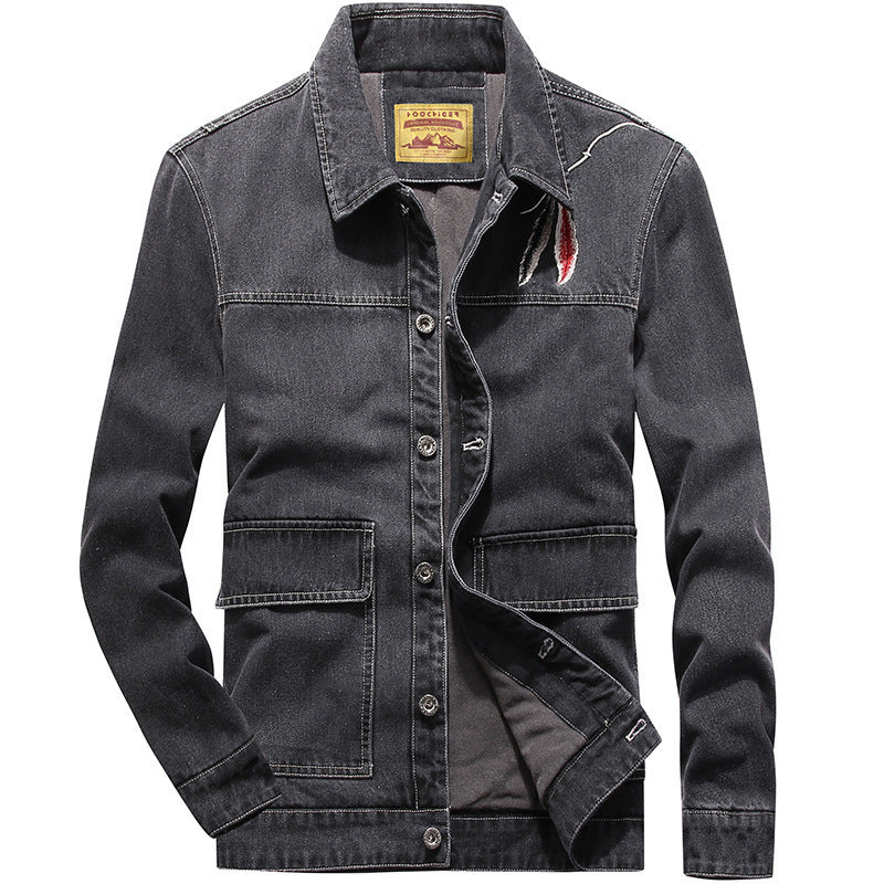 Men's Washed Denim Jacket in Vintage Look with Flap Pockets Mune Fashion