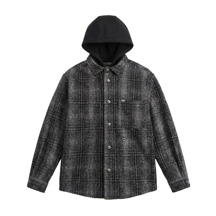 Men's Hooded Overshirt in Wool Blend with Check Pattern and Inserted Chest Pocket Mune Fashion