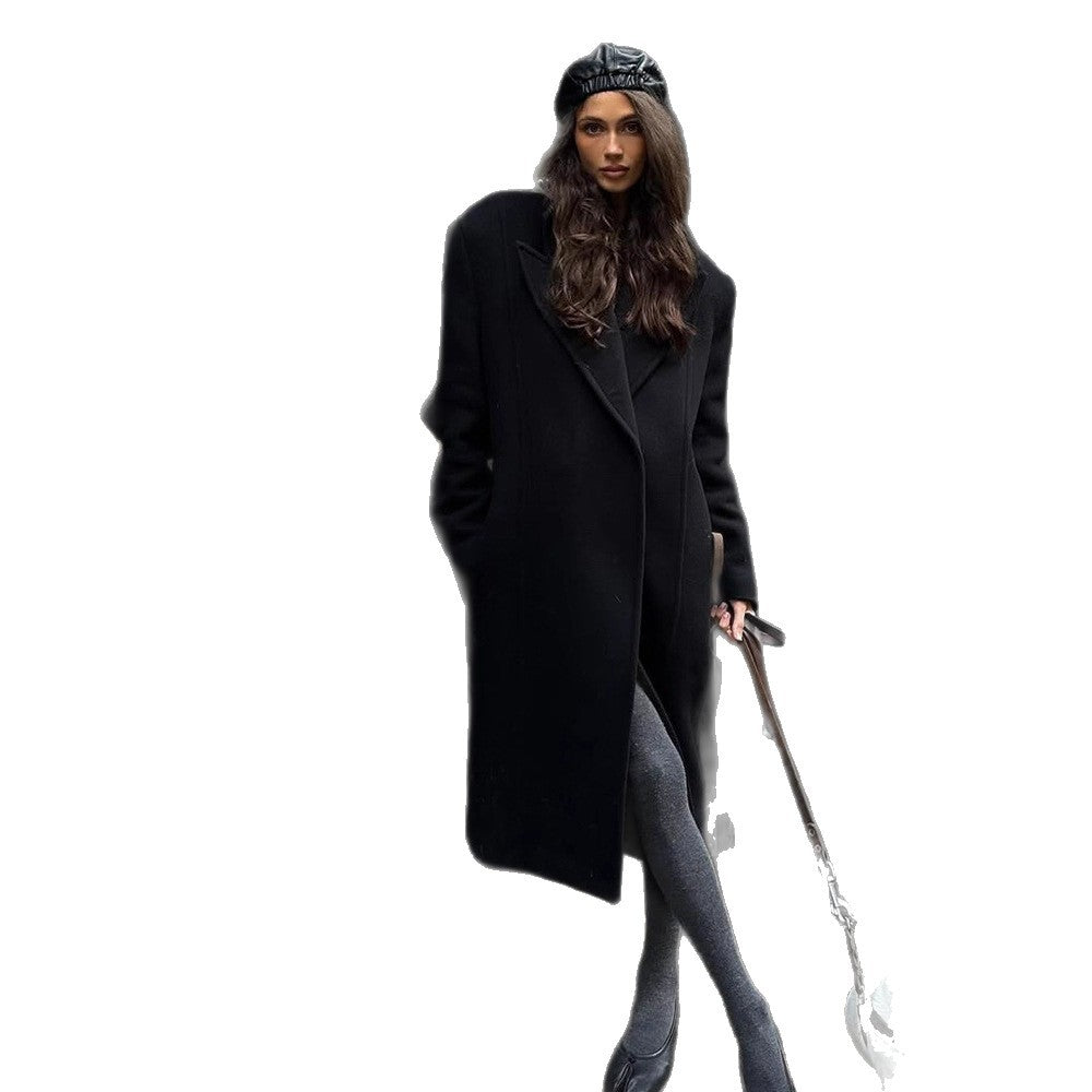 Women's Maxi Length Wool Blend Coat in Oversized Cocoon Cut with Distinctive Shoulder Line Mune Fashion