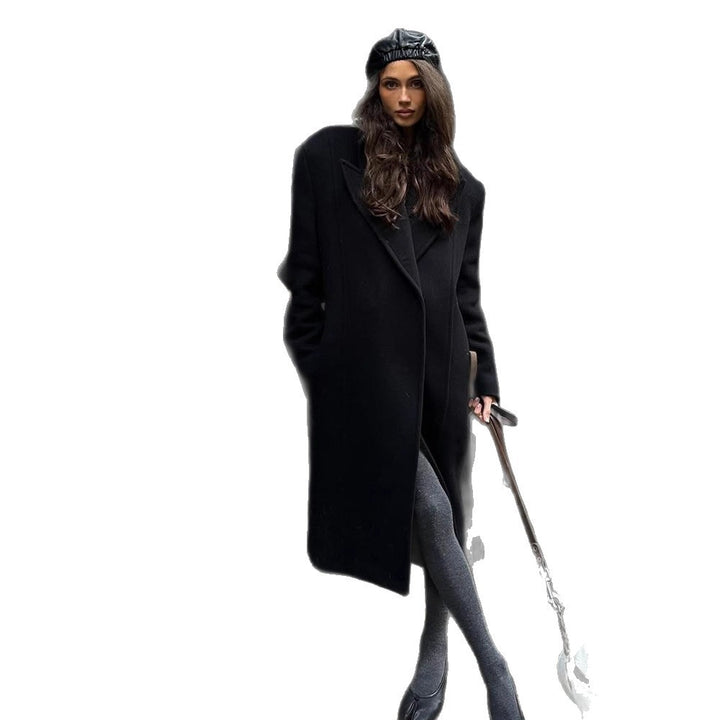 Women's Maxi Length Wool Blend Coat in Oversized Cocoon Cut with Distinctive Shoulder Line Mune Fashion