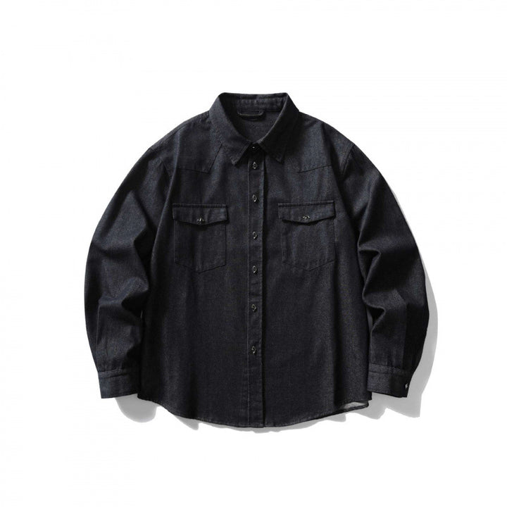 Unisex Boxy Denim Overshirt with Flap Pockets and Shirt Collar Mune Fashion